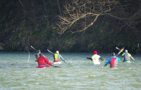 Group,Of,Canoeists,Descending,In,Kayaks,The,River,Sella,In